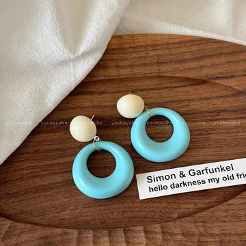 Daiiibabyyy  Vintage Acrylic Colorful Circle Pendant Earrings For Women Fashion Circle Geometric Earrings Party Jewelry Birthday Gifts